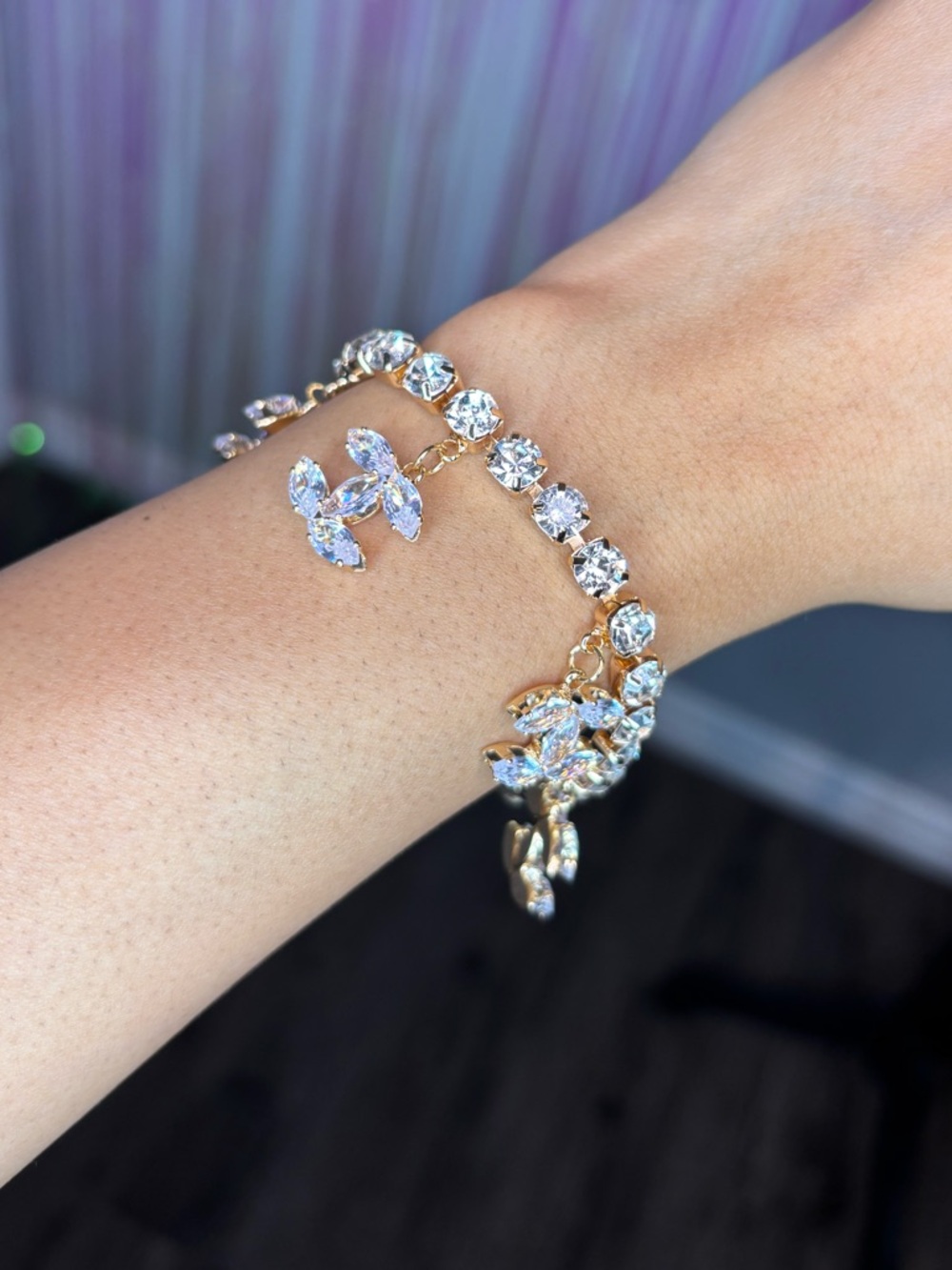 Lux Gold Cubic Zirconia CC Charm Drop Bracelet- Women Jewelry New